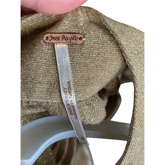 Free People Gold Brown Glitter Pleated Mini Trapeze Dress Women's Size Small - Picture 4 of 5